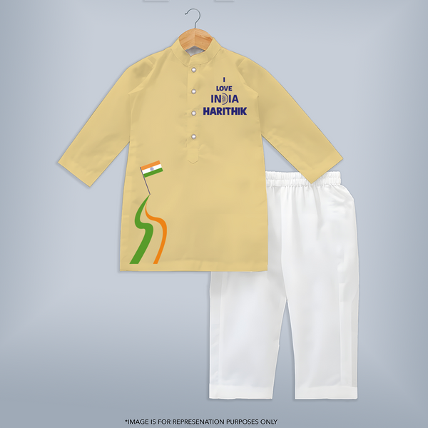 I Love India Tricolour Path Kurta - PASTEL YELLOW - 3 - 6 Months Old (Chest 24", Kurta Length 14'', Waist 19", Pant Length 14")