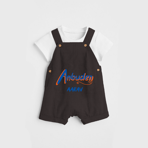 "Step into vibrant hues with our "Anbudan" Customised Dungaree set For Your Kids - CHOCOLATE BROWN - 0 - 3 Months Old (Chest 17")