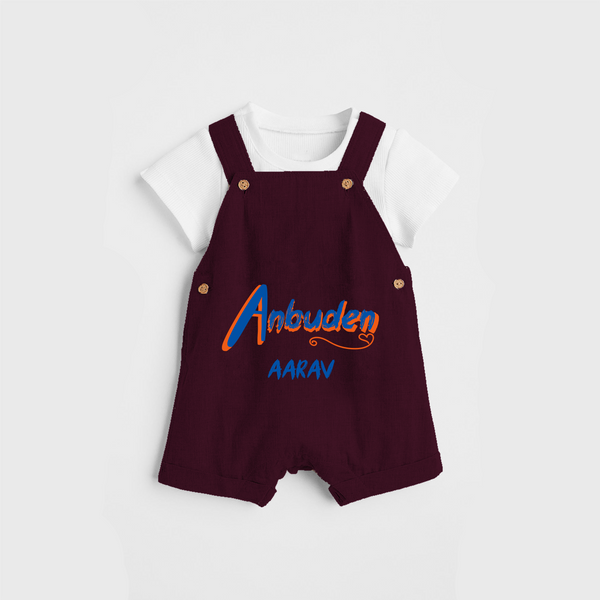 "Step into vibrant hues with our "Anbudan" Customised Dungaree set For Your Kids - MAROON - 0 - 3 Months Old (Chest 17")