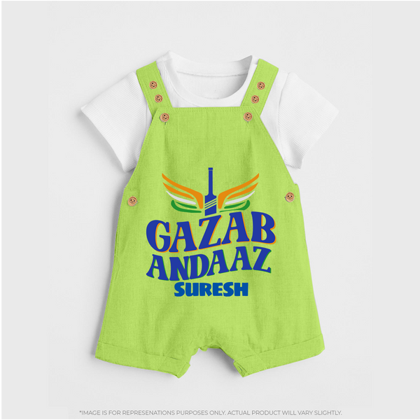 Gazab Andaaz - Cheer For Your Team With Our Customized IPL-Themed Dungaree For Kids With Name - GREEN - 0 - 5 Months Old (Chest 18")