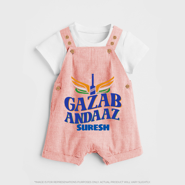 Gazab Andaaz - Cheer For Your Team With Our Customized IPL-Themed Dungaree For Kids With Name - PEACH - 0 - 5 Months Old (Chest 18")