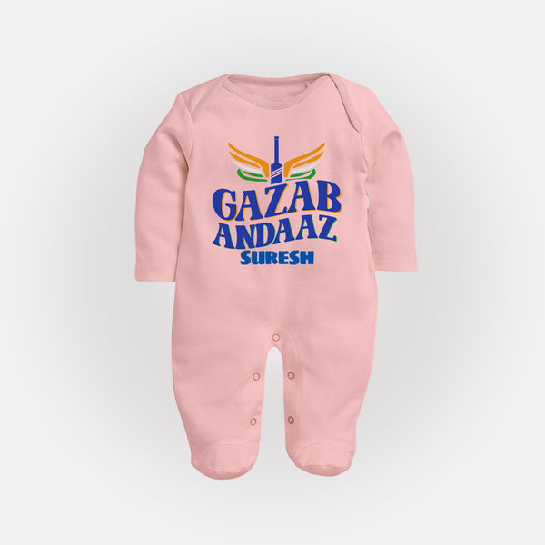 Gazab Andaaz - Cheer For Your Team With Our Customized IPL-Themed Sleep Suit For Babies With Name - BABY PINK - New Born (Chest 7.5")