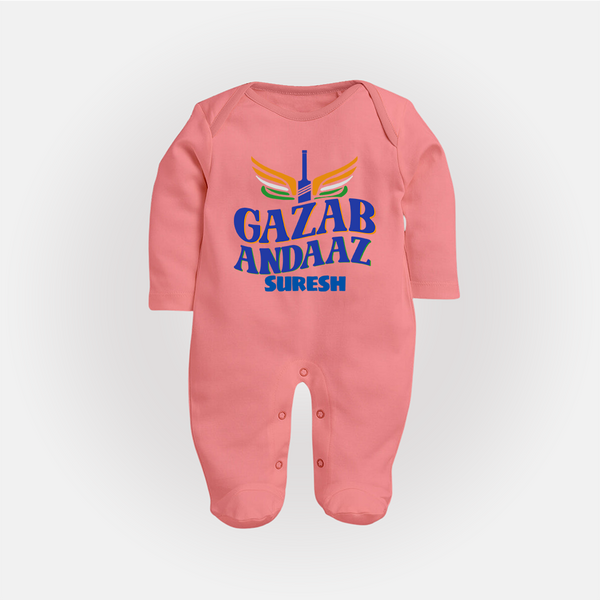 Gazab Andaaz - Cheer For Your Team With Our Customized IPL-Themed Sleep Suit For Babies With Name - PEACH - New Born (Chest 7.5")