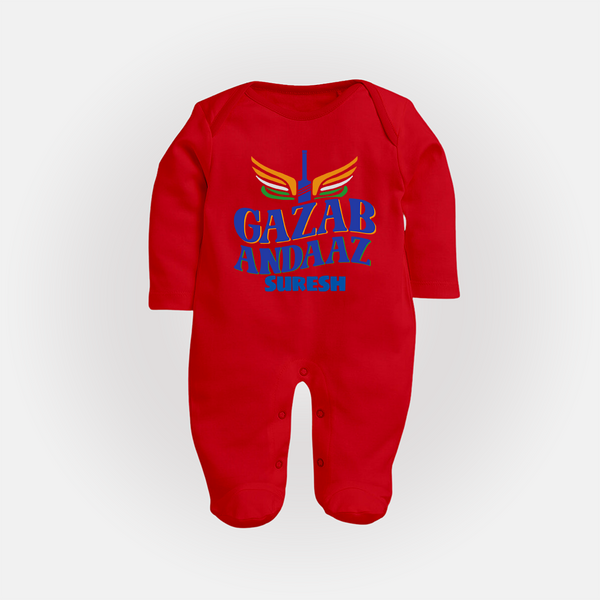 Gazab Andaaz - Cheer For Your Team With Our Customized IPL-Themed Sleep Suit For Babies With Name - RED - New Born (Chest 7.5")