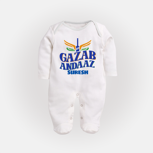 Gazab Andaaz - Cheer For Your Team With Our Customized IPL-Themed Sleep Suit For Babies With Name - WHITE - New Born (Chest 7.5")