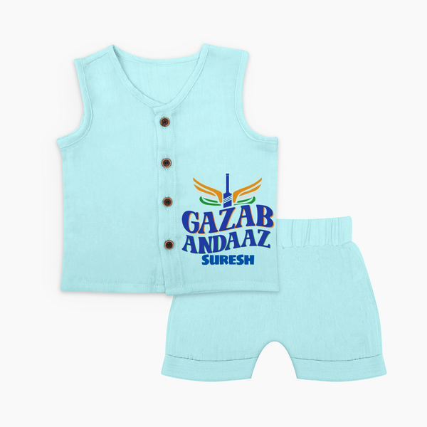 Gazab Andaaz - Cheer For Your Team With Our Customized IPL-Themed Jabla Set For Babies With Name - BABY BLUE - 0 - 3 Months Old (Chest 9.8")