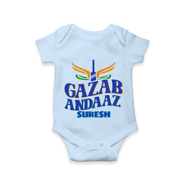 Gazab Andaaz - Cheer For Your Team With Our Customized IPL-Themed Romper For Babies With Name - BABY BLUE - 0 - 3 Months Old (Chest 16")