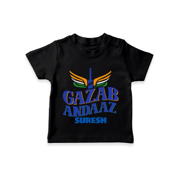 Gazab Andaaz - Cheer For Your Team With Our Customized IPL-Themed T-Shirt For Kids With Name - BLACK - 0-5 Months Old (Chest 17")