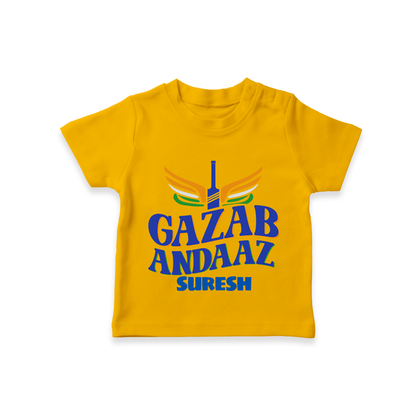 Gazab Andaaz - Cheer For Your Team With Our Customized IPL-Themed T-Shirt For Kids With Name - CHROME YELLOW - 0-5 Months Old (Chest 17")