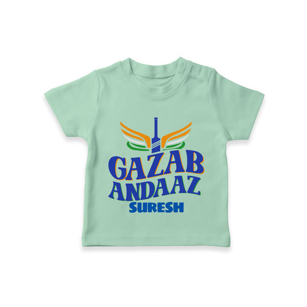 Gazab Andaaz - Cheer For Your Team With Our Customized IPL-Themed T-Shirt For Kids With Name - MINT GREEN - 0-5 Months Old (Chest 17")