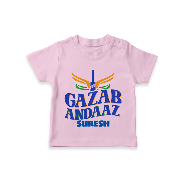 Gazab Andaaz - Cheer For Your Team With Our Customized IPL-Themed T-Shirt For Kids With Name - PINK - 0-5 Months Old (Chest 17")