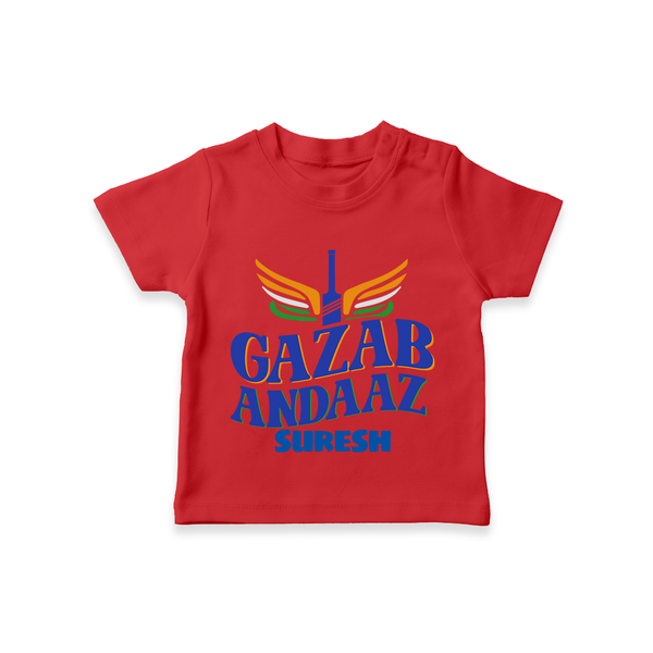Gazab Andaaz - Cheer For Your Team With Our Customized IPL-Themed T-Shirt For Kids With Name - RED - 0-5 Months Old (Chest 17")