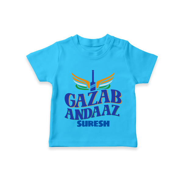 Gazab Andaaz - Cheer For Your Team With Our Customized IPL-Themed T-Shirt For Kids With Name - SKY BLUE - 0-5 Months Old (Chest 17")