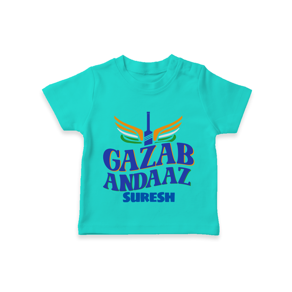 Gazab Andaaz - Cheer For Your Team With Our Customized IPL-Themed T-Shirt For Kids With Name - TEAL - 0-5 Months Old (Chest 17")