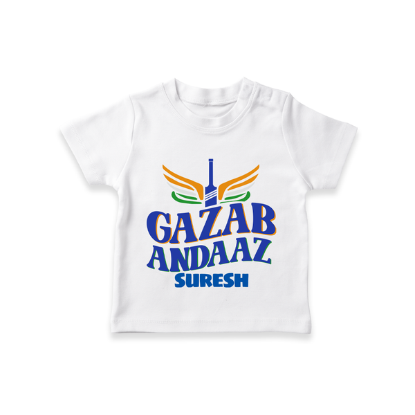 Gazab Andaaz - Cheer For Your Team With Our Customized IPL-Themed T-Shirt For Kids With Name - WHITE - 0-5 Months Old (Chest 17")