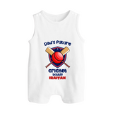 Dad’s Future Cricket Buddy BUTTON ROMPER – Cute Sports Outfit - WHITE - New Born (Chest 18")