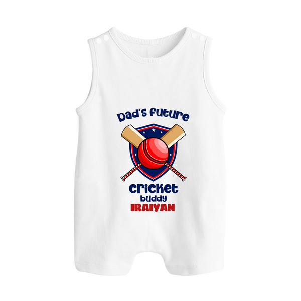 Dad’s Future Cricket Buddy BUTTON ROMPER – Cute Sports Outfit - WHITE - New Born (Chest 18")