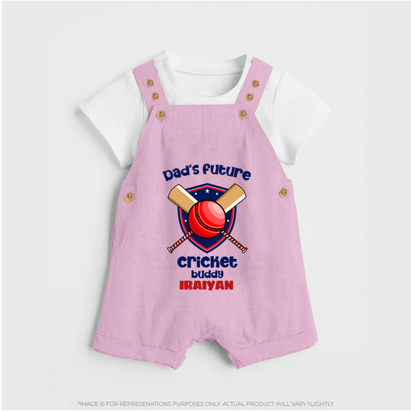 Dad’s Future Cricket Buddy DUNGAREE – Cute Sports Outfit - BABY PINK - 0 - 5 Months Old (Chest 18")