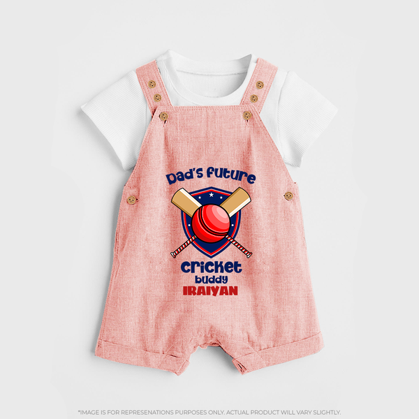 Dad’s Future Cricket Buddy DUNGAREE – Cute Sports Outfit - PEACH - 0 - 5 Months Old (Chest 18")