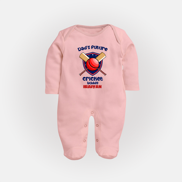 Dad’s Future Cricket Buddy FULL BODY SUIT – Cute Sports Outfit - BABY PINK - New Born (Chest 7.5")