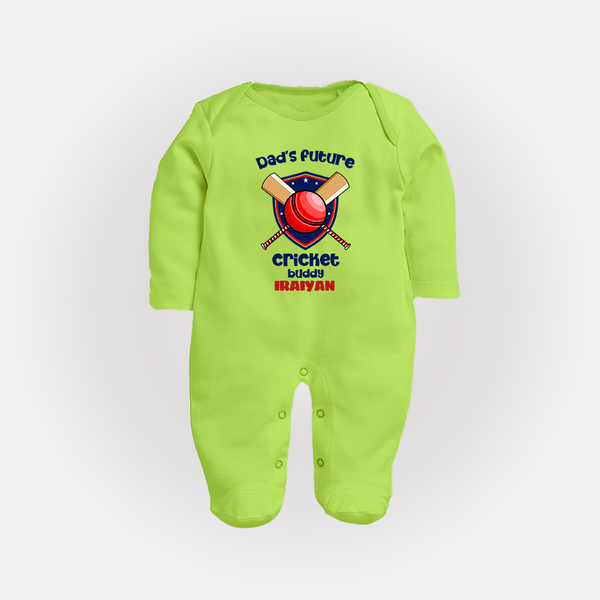 Dad’s Future Cricket Buddy FULL BODY SUIT – Cute Sports Outfit - LIME GREEN - New Born (Chest 7.5")