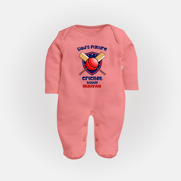 Dad’s Future Cricket Buddy FULL BODY SUIT – Cute Sports Outfit - PEACH - New Born (Chest 7.5")