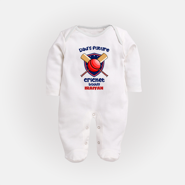 Dad’s Future Cricket Buddy FULL BODY SUIT – Cute Sports Outfit - WHITE - New Born (Chest 7.5")