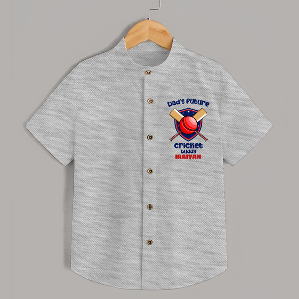 Dad’s Future Cricket Buddy SHIRT – Cute Sports Outfit - GREY - 0 - 6 Months Old (Chest 23")