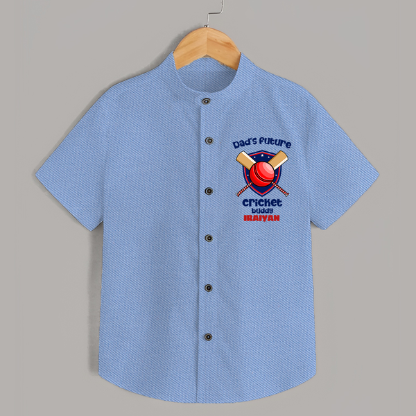 Dad’s Future Cricket Buddy SHIRT – Cute Sports Outfit - SKY BLUE - 0 - 6 Months Old (Chest 23")