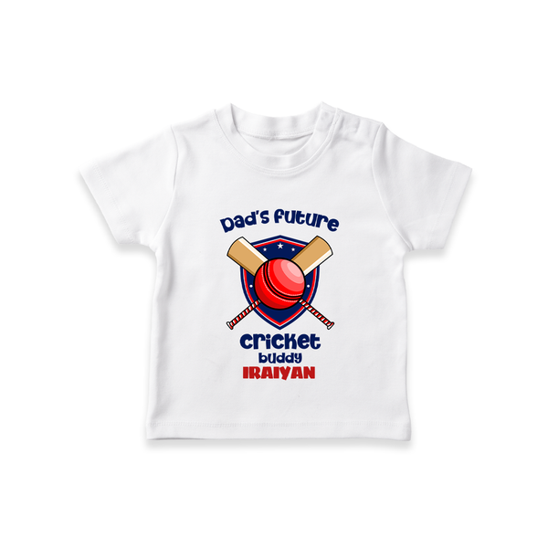 Dad’s Future Cricket Buddy TSHIRT – Cute Sports Outfit - WHITE - 0-5 Months Old (Chest 17")