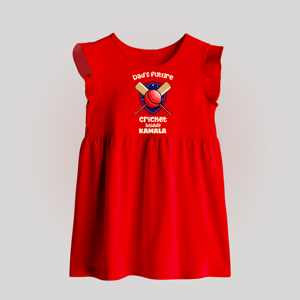 Dad’s Future Cricket Buddy BABY FROCK – Cute Sports Outfit - RED - 0 - 3 Months Old (Chest 17")