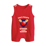 Dad’s Future Cricket Buddy BUTTON ROMPER – Cute Sports Outfit - RED - New Born (Chest 18")
