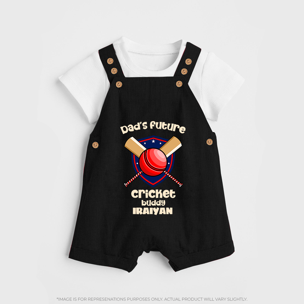 Dad’s Future Cricket Buddy DUNGAREE – Cute Sports Outfit - BLACK - 0 - 5 Months Old (Chest 18")