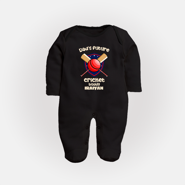 Dad’s Future Cricket Buddy FULL BODY SUIT – Cute Sports Outfit - BLACK - New Born (Chest 7.5")