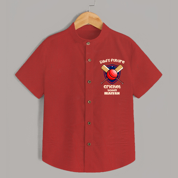 Dad’s Future Cricket Buddy SHIRT – Cute Sports Outfit - RED - 0 - 6 Months Old (Chest 23")