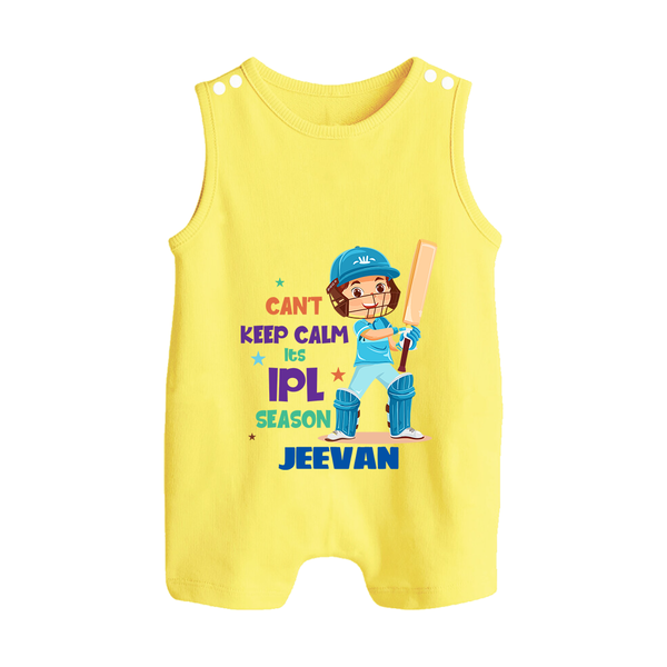 Can’t Keep Calm It’s Cricket Season BUTTON ROMPER - PASTEL YELLOW - New Born (Chest 18")
