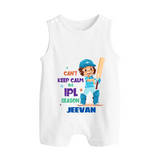 Can’t Keep Calm It’s Cricket Season BUTTON ROMPER - WHITE - New Born (Chest 18")