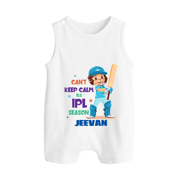 Can’t Keep Calm It’s Cricket Season BUTTON ROMPER - WHITE - New Born (Chest 18")
