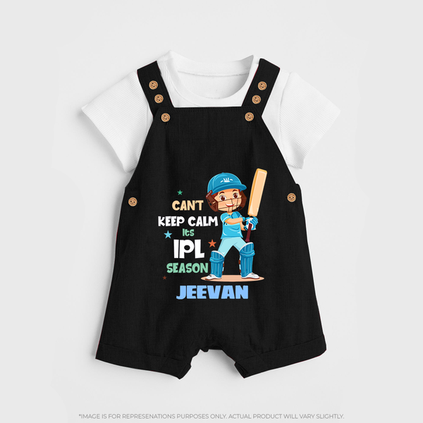 Can’t Keep Calm It’s Cricket Season DUNGAREE - BLACK - 0 - 5 Months Old (Chest 18")