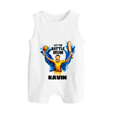 Let The Battle Begin BUTTON ROMPER – Match Day Outfit - WHITE - New Born (Chest 18")
