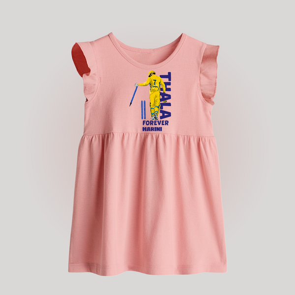 Thala Forever - Feel The Cricket Fever With Our Customized IPL-Themed Baby Frock For Babies With Baby Name - BABY PINK - 0 - 3 Months Old (Chest 17")