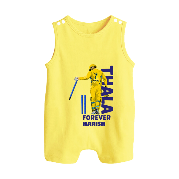 Thala Forever - Feel The Cricket Fever With Our Customized IPL-Themed Romper Suit For Babies With Baby Name - PASTEL YELLOW - 0 - 5 Months Old (Chest 18")