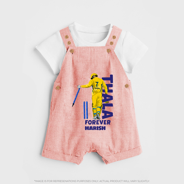 Thala Forever - Feel The Cricket Fever With Our Customized IPL-Themed Dungaree For Kids With Baby Name - PEACH - 0 - 5 Months Old (Chest 18")
