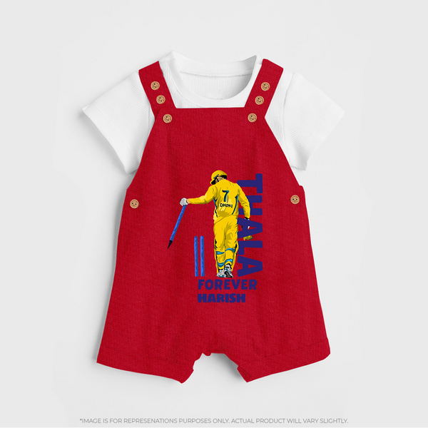 Thala Forever - Feel The Cricket Fever With Our Customized IPL-Themed Dungaree For Kids With Baby Name - RED - 0 - 5 Months Old (Chest 18")
