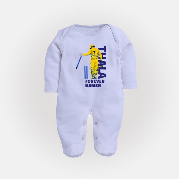Thala Forever - Feel The Cricket Fever With Our Customized IPL-Themed Sleep Suit For Babies With Baby Name - BABY BLUE - New Born (Chest 7.5")