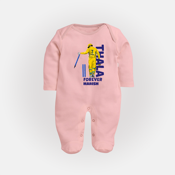 Thala Forever - Feel The Cricket Fever With Our Customized IPL-Themed Sleep Suit For Babies With Baby Name - BABY PINK - New Born (Chest 7.5")