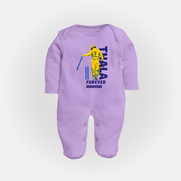 Thala Forever - Feel The Cricket Fever With Our Customized IPL-Themed Sleep Suit For Babies With Baby Name - LILAC - New Born (Chest 7.5")