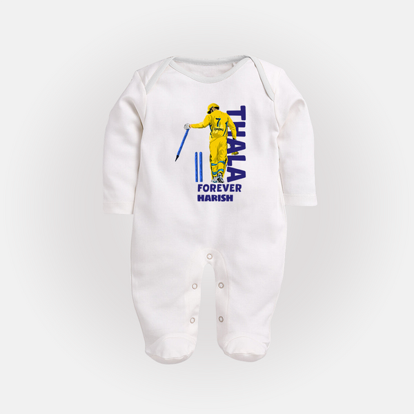 Thala Forever - Feel The Cricket Fever With Our Customized IPL-Themed Sleep Suit For Babies With Baby Name - WHITE - New Born (Chest 7.5")
