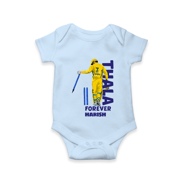 Thala Forever - Feel The Cricket Fever With Our Customized IPL-Themed Romper For Babies With Baby Name - BABY BLUE - 0 - 3 Months Old (Chest 16")