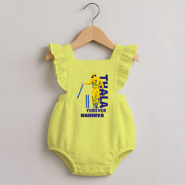 Yellow Army Forever ROMPER FROCK – Cricket Fan Inspired - PASTEL YELLOW - 0 - 3 Months Old (Chest 19")